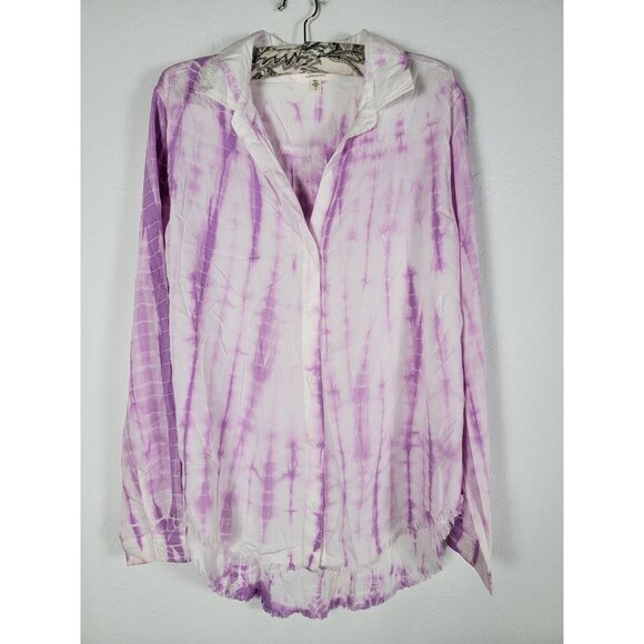 Cloth & Stone Anthropologie Womens Tie-Dye Button-Up Shirt Lavender Long Sleeve - Picture 1 of 8